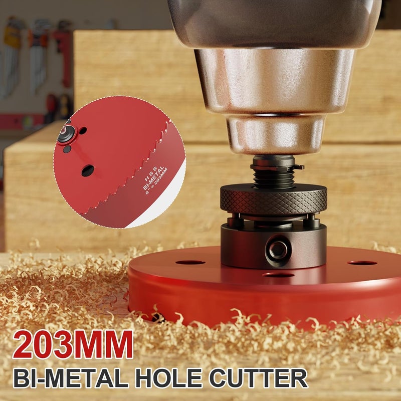 FIVELAKE 8" (203mm) Bi-Metal M42 High Speed Steel Hole Saw with Pilot Drill Bit, Smooth Cutting Edge for PVC, Drywall, Wood, Plastic, Gypsum Board, Rubber, Thin Metal - Image 5